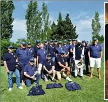  ?? (Photos C. G.) ?? La grande famille soudée du Rotary Les Hauts de Siagne. À droite, un moment émouvant lors de la passation entre Yves Boyer et Didier Xueref, nouveau président pour une année.