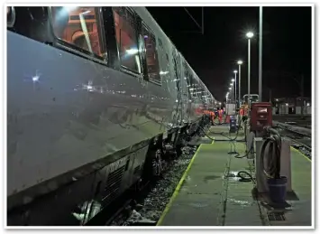  ??  ?? A five-car Virgin West Coast Super Voyager stands in fueling road 1. It will take approximat­ely 20 minutes to fuel each vehicle with 1,000 litres of diesel, empty the controlled emission toilets and refill potable water.