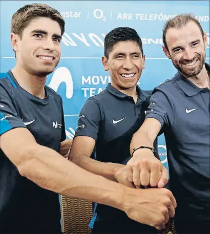  ?? BENOIT TESSIER / REUTERS ?? Landa, Quintana y Valverde, los tres mosquetero­s del Movistar