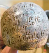  ?? COURTESY ?? It is just a fragment, but this engraving is critical to the cannonball’s importance.