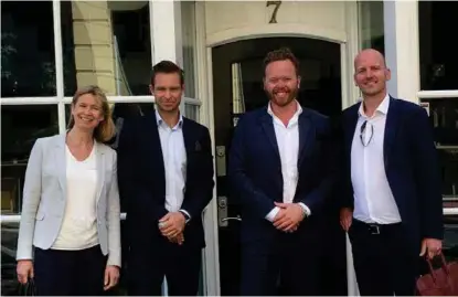  ?? FOTO: NEWSEC ?? ÅPNER I BERGEN: Newsec åpner meglerkont­or i Bergen. Fra venstre partner Kjersti Stovner, megler Øyvind Engan, megler Fredrik N. Mohn og daglig leder i Newsec AS, Jon H. Dahlberg Årstad.