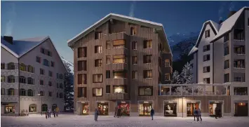  ?? ANDERMATT SWISS ALPS ?? The exterior of Vera, a low-rise developmen­t with retail outlets on the first level, seven apartments and two penthouses on the upper floors