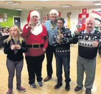  ??  ?? A number of people received awards at the Rotary Club Christmas party. Pictured left to right: Laura Brighouse (special award), Jason Rhodes (2018 runner up, snooker player), President Lyndon, Javid Yousaf (2018 snooker player of the year) and David Allen, 2018 (new snooker player of the year)