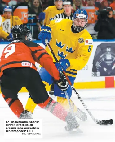  ?? PHOTO D’ARCHIVES ?? Le Suédois Rasmus Dahlin devrait être choisi au premier rang au prochain repêchage de la LNH.