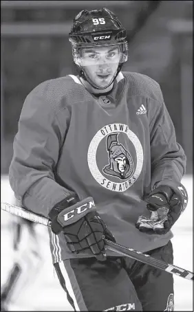  ?? CP PHOTO ?? Senators centre Matt Duchene skates during his first practice after being traded from the Colorado Avalanche in Ottawa, Monday Duchene was traded to the Senators in a three-team deal that sent centre Kyle Turris to the Nashville Predators.