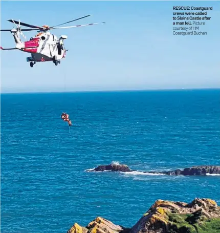  ?? Picture courtesy of HM Coastguard Buchan ?? RESCUE: Coastguard crews were called to Slains Castle after a man fell.