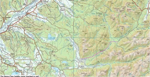  ??  ?? The Nancy/Tass Saddle route (marked in red)