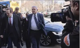  ?? JEENAH MOON/THE ASSOCIATED PRESS ?? Sen. Bob Menendez, D-N.J., arrives at Manhattan federal court Monday, March 11, in New York.