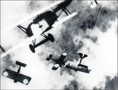  ??  ?? British SE-5s locked in aerial combat with German Fokker D7s, circa 1915. (Photo by Hulton Archive/Getty Images)