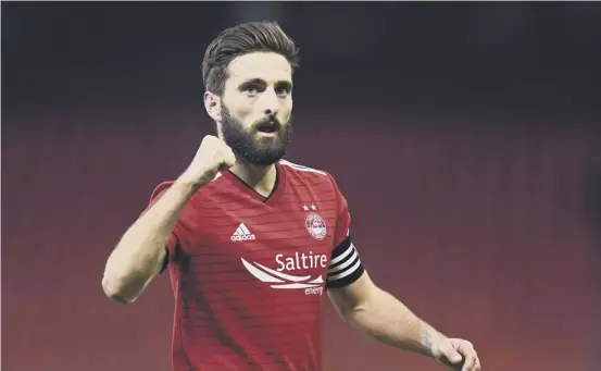  ??  ?? 2 Graeme Shinnie will see out the season with Aberdeen before joining Derby County ahead of next season. The Rams are due to compete in the play-offs for a place in the English Premiershi­p.