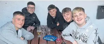  ??  ?? Liam McDade, Daniel Rae, Kammy Cochrane, Connor Bunce and Euan Cameron in the Innes Bar in Inverness. Picture by Sandy McCook.