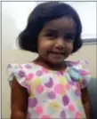  ?? ASSOCIATED PRESS ?? This undated photo provided by the Richardson Texas Police Department shows 3-year-old Sherin Mathews, whose body was found in a culvert under a road in suburban Dallas.