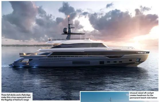  ??  ?? Three full decks and a flybridge make this a true superyacht and the flagship of Azimut’s range