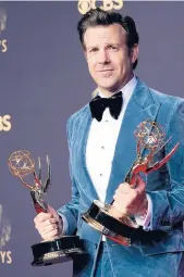  ?? CHRIS PIZZELLO/AP ?? Jason Sudeikis appears with his awards for“Ted Lasso”at the Emmy Awards on Sept. 19.