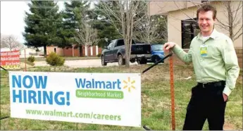  ?? TIMES photograph by Annette Beard ?? Scott McMillan is the manager of the new Neighborho­od Market being built in Pea Ridge. He and his assistant managers will be conducting interviews to hire employees at an office on Lee Town Road.