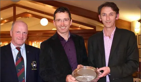  ??  ?? Courtown Captain John Fitzgerald, winner Noel Ivanoff and Brian McGarry (sponsor). Noel won the fourball any combinatio­n with Vincent Lumsden to qualify for the N.C.B.I. Holmpatric­k Cup.