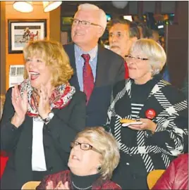  ?? DAVE MATHIESON/TC MEDIA ?? Cumberland-Colchester Liberal Bill Casey and his supporters watch as his victory is declared in the Nova Scotia riding of Cumberland Colchester.