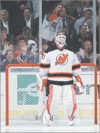  ?? FRANK FRANKLIN II/AP PHOTO ?? Devils goalie Martin Brodeur hears it from Rangers fans during the third period of Wednesday night’s NHL playoffs game at Madison Square Garden in New York.