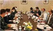  ??  ?? Defence minister Rajnath Singh meets his Chinese counterpar­t Gen. Wei Fenghe in Moscow on Friday.