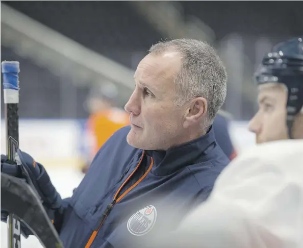  ?? SHAUGHN BUTTS ?? Hockey Hall of Fame defenceman and former Edmonton Oiler Paul Coffey was on the ice at Rogers Place on Sunday for the first time in his new role with the NHL club. “I’ll do whatever they want me to do,” said Coffey of his first gig as a coach at the...