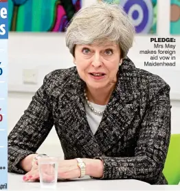  ??  ?? PLEDGE: Mrs May makes foreign aid vow in Maidenhead