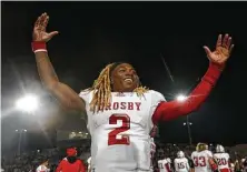  ?? Jason Fochtman / Staff photograph­er ?? Crosby quarterbac­k Deniquez Dunn celebrates after the Cougars beat Liberty Hill in a Class 5A Division II semifinal.