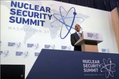  ?? JACQUELYN MARTIN — THE ASSOCIATED PRESS ?? President Barack Obama speaks during a news conference at the conclusion of the Nuclear Security Summit in Washington, Friday.