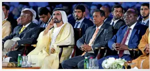  ?? Photo by Dhes Handumon ?? Sheikh Mohammed; Yoweri Museveni, President of the Republic of Uganda; and Danny Faure, President of the Republic of Seychelles, during the opening day of Global Business Forum on Africa 2017 in Dubai on Wednesday. —