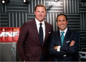  ??  ?? In this, Aug. 16 file photo, former NFL player and now analyst Jason Witten (left) and play-by-play commentato­r Joe Tessitore pose for a photograph before their ESPN telecast of a preseason NFL football game between the Washington Redskins and the New York Jets in Landover, Md. AP Photo/Alex BrAndon