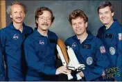  ?? PHOTO COURTESY JENNIFER LAMPTON ?? Space scientist Michael Lampton, second from left, with colleagues with NASA's Earth Observatio­n Mission. Although illness prevented Lampton from joining a mission, a sample of his ashes will sent into space on Dec. 24 from Cape Canaveral Space Force Station in Florida.