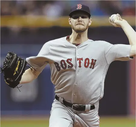  ?? AP PHOTO ?? STARTING OF SOMETHING GOOD: Chris Sale pitched 72 strong innings last night and the Red Sox survived a shaky ninth inning from closer Craig Kimbrel to beat the Rays, 4-2, in St. Petersburg, Fla.