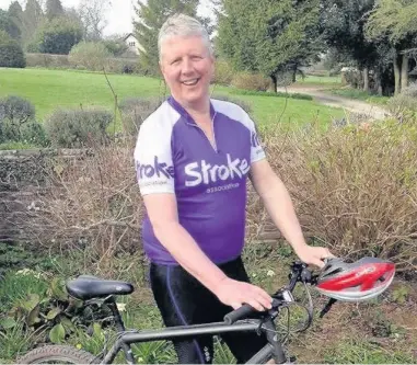  ??  ?? > Nick Cann had a stroke in 2013 but has made a miraculous recovery. He cycled from Cardiff to Tenby for the Stroke Associatio­n