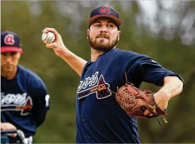  ?? CURTIS COMPTON / CCOMPTON@AJC.COM ?? Braves pitcher Chad Sobotka, seen at spring training Feb. 20 in Lake Buena Vista, Fla., feels strong in his first big league spring. In the offseason, he worked out at trainer Scott Littlejohn’s Flight School in Anderson, S.C.