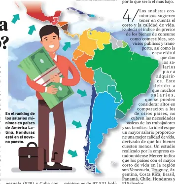  ?? ILUSTRACIó­N: MANUEL RODRIGUEZ ?? En el ranking de los salarios mínimos en países de América Latina, Honduras está en el noveno puesto.