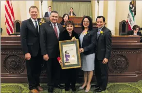  ??  ?? (From left to right) Assemblyma­n Chad Mayes, R-42nd District and State Assembly Republican Leader; Dante Acosta, R-38th District; SRAR President Nancy Starczyk; Assemblywo­man Autumn R. Burke, D-62nd District and Assistant Speaker Pro Tempore; and...