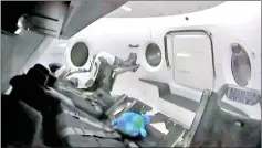  ?? — AFP photos ?? This video grab taken from the Space X webcast transmissi­on, shows a dummy named Ripley onboard a SpaceX Falcon 9 rocket.