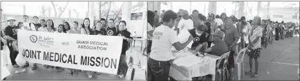  ??  ?? Members of the joint medical mission (above) arrive at the site. Cebuano patients (right) patiently register as the consultati­on and treatment begin in Daanbantay­an, Cebu.