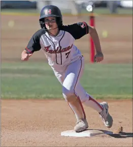  ?? Katharine Lotze/The Signal (See additional photos on signalscv.com) ?? Hart’s Sarah Backer (7) takes off from second base during a CIF-Southern Section playoff softball game against Paraclete at Hart on Tuesday.