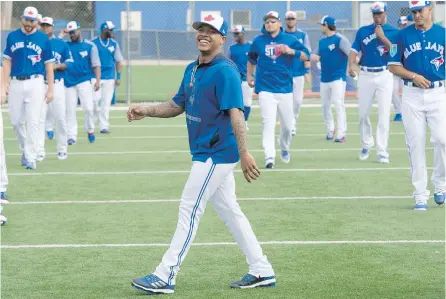  ?? FRANK GUNN / THE CANADIAN PRESS ?? Marcus Stroman was smiling at spring training despite a Twitter rant condemning the arbitratio­n process. He later apologized.