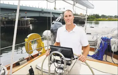  ?? Erik Trautmann / Hearst Connecticu­t Media ?? Mike Hart, known as Island Mike, on his 50foot mini tall ship, Eagle, on Norwalk Harbor on Wednesday in Norwalk. Island Mike was known as the reclusive caretaker at Tavern Island for more than two decades. With the sale of Tavern last year, Hart has a new job offering sailing tours of the Norwalk Islands and other charter experience­s.