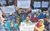  ?? ANI ?? Kashmiri Pandits protest against the killing of Rahul Bhat inside a government office in Budgam last week.