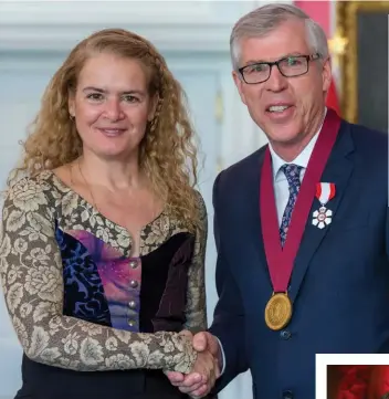  ??  ?? Left: Governor General Julie Payette presents the Pierre Berton Award to historian Bill Waiser.