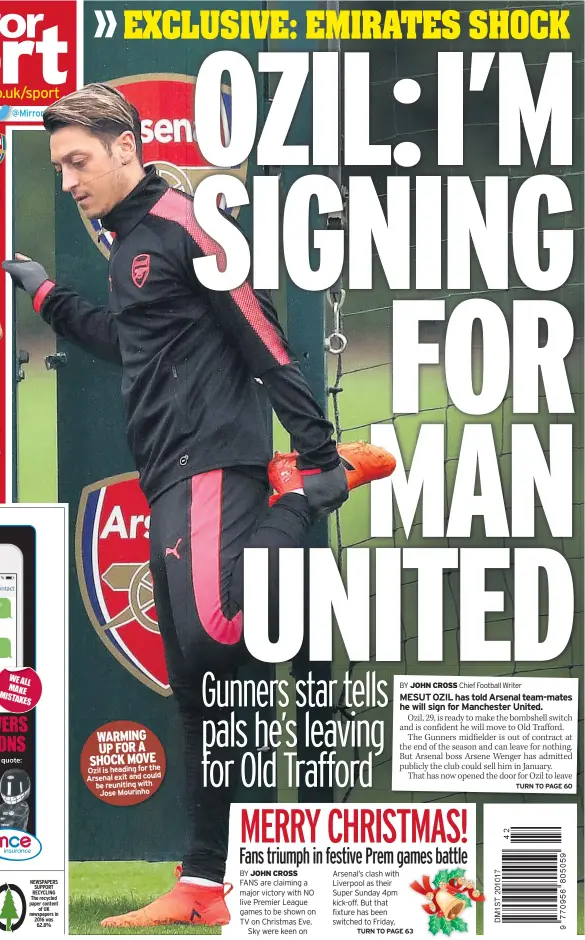  ??  ?? WARMING UP FOR A SHOCK MOVE Ozil is heading for the Arsenal exit and could be reuniting with Jose Mourinho