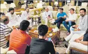  ?? ANI ?? Rajasthan CM Ashok Gehlot with newly appointed Rajasthan party chief Govind Singh Dotasra and Congress MLAs, in Jaipur.