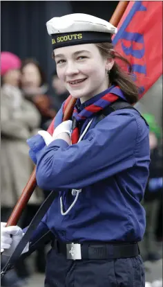  ??  ?? Ruth Dehantschu­tter who was marching with the 5th Wicklow Sea Scouts in the Bray St Patrick’s Day parade.