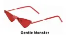  ??  ?? Gentle Monster Ribbon Sunglasses Named for its bowlike shape, this pair grabs attention with its vermilion-drenched hue and futuristic, flat metal styling. $453