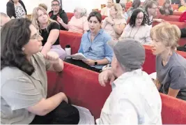  ?? ?? Doris Galindo, center, a member of Temple Beth Sholom in Miami Beach, speaks with her congregati­on during the Oct. 30 meeting at Ebenezer United Methodist Church.