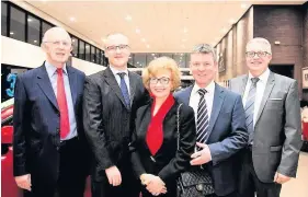  ??  ?? Local family Mazda dealer celebrates 35 years. From left: Tony Marshall; Peter Marshall, marketing director; Dianne Marshall; Andrew Gardner, sales manager and Gareth Jones, managing director