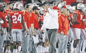  ?? [JOSHUA A. BICKEL/DISPATCH] ?? Urban Meyer, shown on the sideline during the fourth quarter of Saturday night’s loss to Oklahoma, is in his sixth season as Ohio State’s coach. His sixth and final season at Florida was a tough one for him and his team.