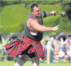  ??  ?? Left: a competitor in the heavy events. Right: the Highland dancing is always a colourful spectacle.